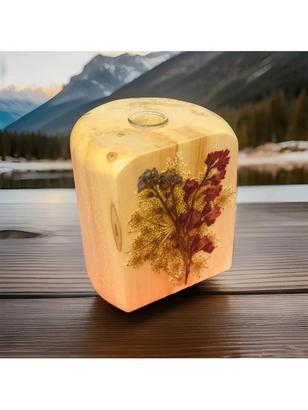 Vintage Handmade Made with Colorado Aspen Bud Vase With Floral Design